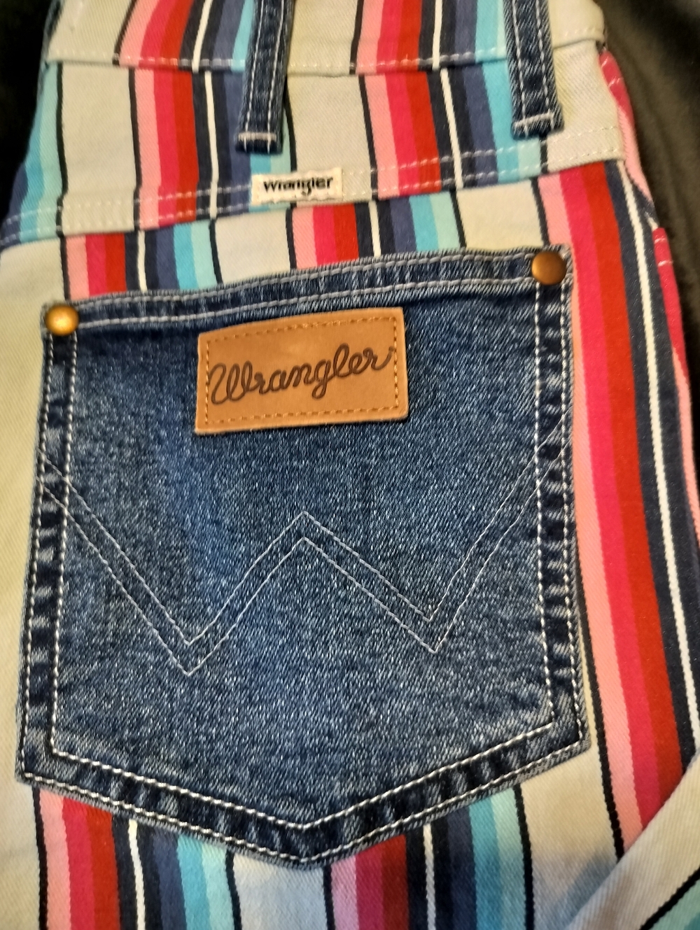 NEW Wrangler Striped High Rise Flats Jeans Bright & Contrast Pockets - 28 X 32 - Picture 2 of 8